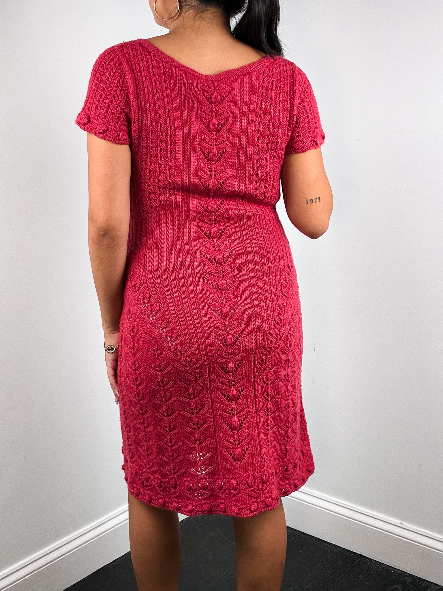 Philosophy di Alberta Ferretti 2000s Red Wool Chevron Knit Dress - S/M