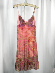 Raffaela D'Angelo 2000s Pink Paisley Rosette Appliqué Mesh Slip Dress - M
