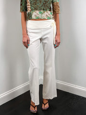 Xanaka 2000s Cream Low Rise Fold Over Waist Flare Trousers - S/M