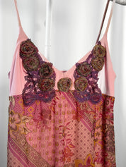 Raffaela D'Angelo 2000s Pink Paisley Rosette Appliqué Mesh Slip Dress - M