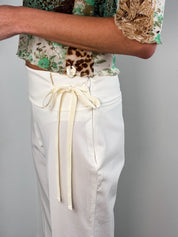 Xanaka 2000s Cream Low Rise Fold Over Waist Flare Trousers - S/M