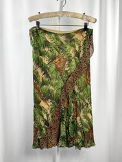 Maria Grazia Severi 2000s Sequin Mesh Top & Palm Leopard Print Skirt Set - L/XL