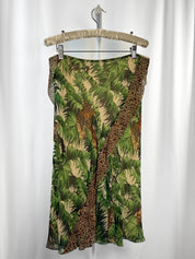 Maria Grazia Severi 2000s Sequin Mesh Top & Palm Leopard Print Skirt Set - L/XL