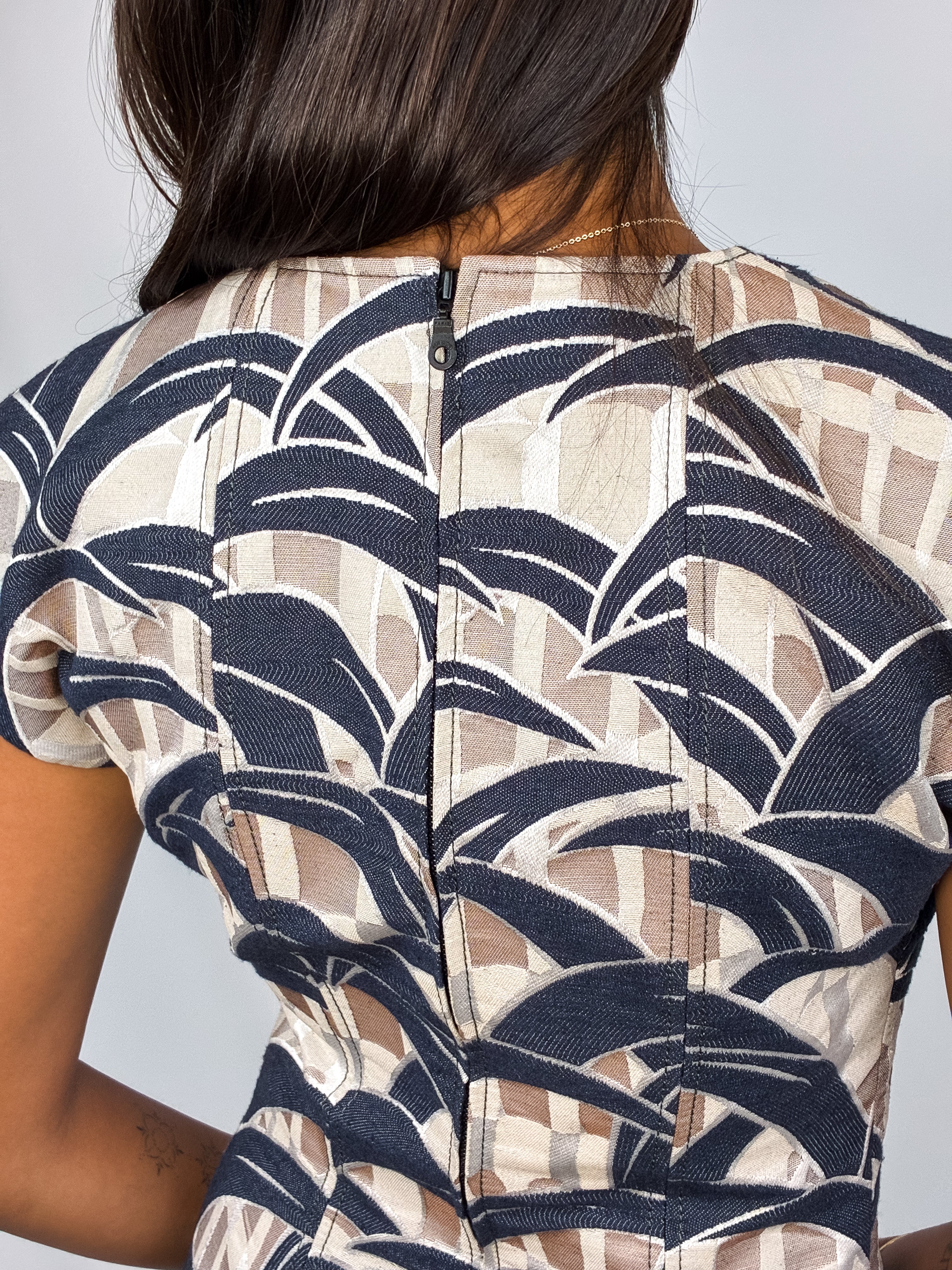 Kenzo 2000s Abstract Leaf Jacquard Mini Dress - XS/S