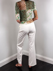 Xanaka 2000s Cream Low Rise Fold Over Waist Flare Trousers - S/M