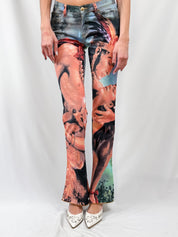 Voyage Passion 2000s Romantic Embrace Print Flare Jeans - S/M
