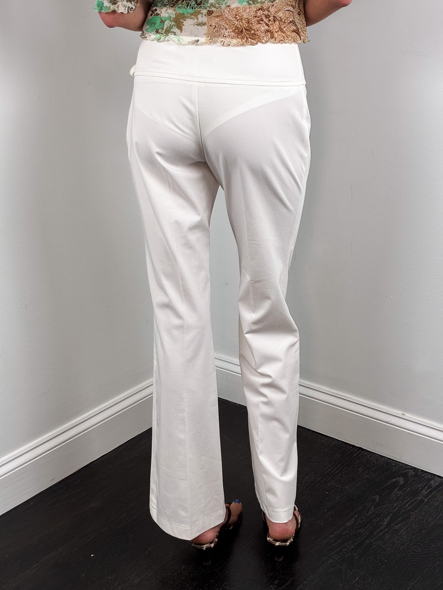 Xanaka 2000s Cream Low Rise Fold Over Waist Flare Trousers - S/M