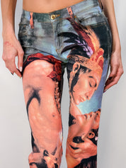 Voyage Passion 2000s Romantic Embrace Print Flare Jeans - S/M