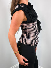 Fornarina 2000s Black & Pink Striped Bow-Front Top - S/M