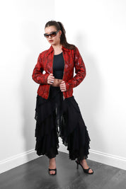 IX-OFF Jeans 2000s Red Python Embossed Leather Zip Jacket - M