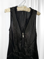SottoMarino 2000s Black Deconstructed Satin Pinstripe Ruffle Hem Midi Dress - M/L