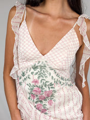 2000s Floral Print Tiered Ruffle Chiffon Mini Dress - S