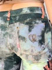 Voyage Passion 2000s Romantic Embrace Print Flare Jeans - S/M