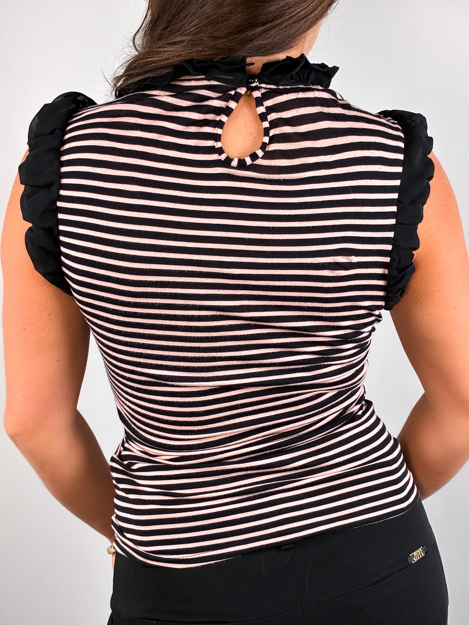 Fornarina 2000s Black & Pink Striped Bow-Front Top - S/M