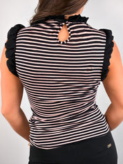 Fornarina 2000s Black & Pink Striped Bow-Front Top - S/M