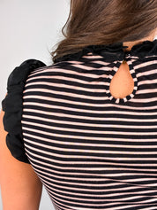 Fornarina 2000s Black & Pink Striped Bow-Front Top - S/M