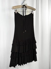 Motivi 2000s Black Lace Tiered Ruffle Strapless Halter Mini Dress - S/M