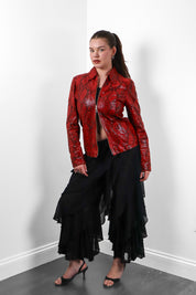 IX-OFF Jeans 2000s Red Python Embossed Leather Zip Jacket - M