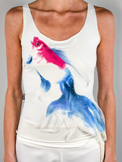 Moschino Jeans 2000s Cream Watercolor Goldfish Print Appliqué Tank - XS/S