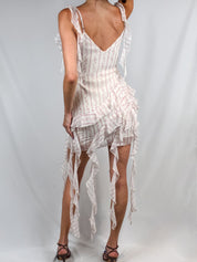 2000s Floral Print Tiered Ruffle Chiffon Mini Dress - S