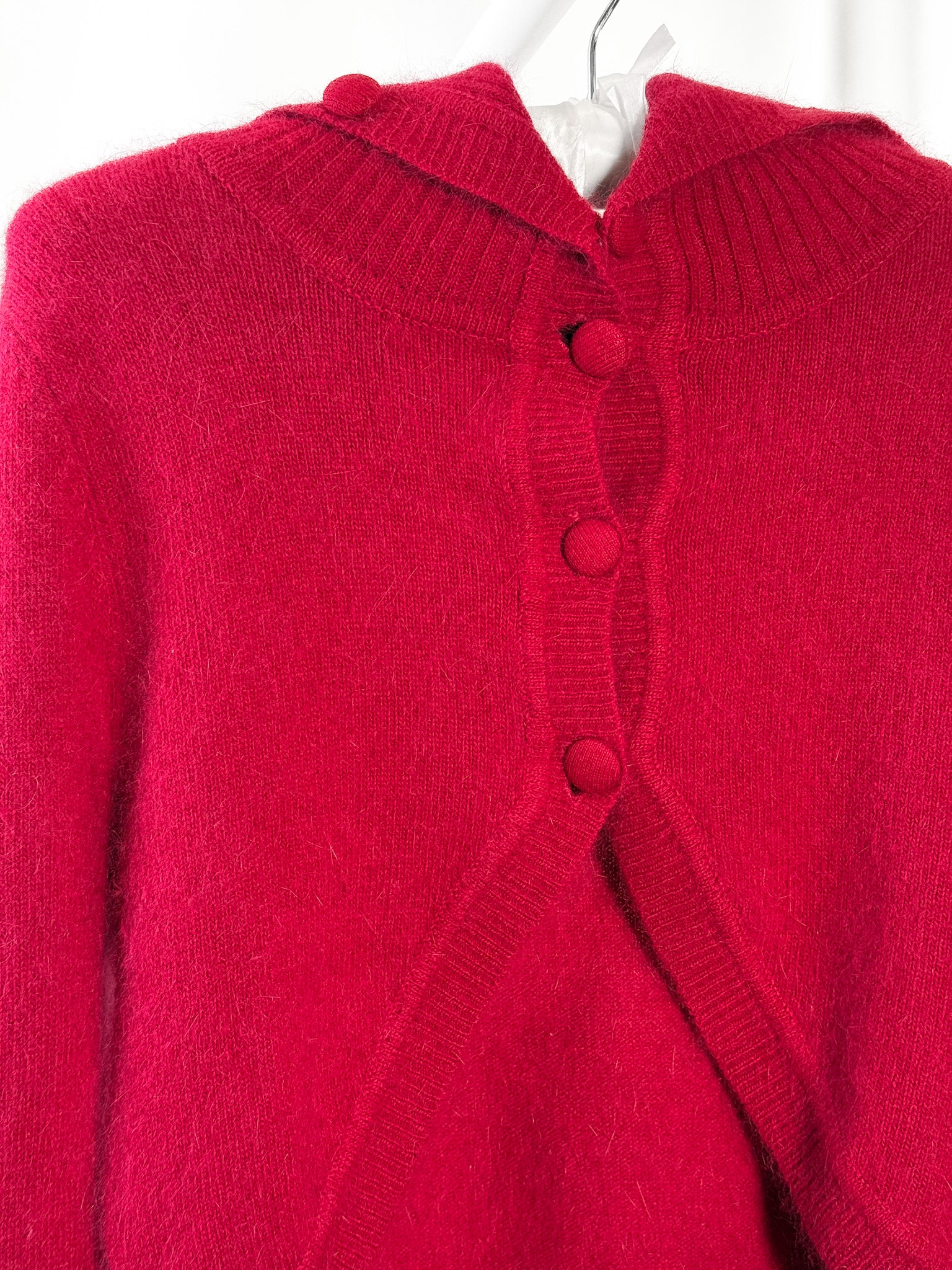Mad Jude 2000s Red Angora Scalloped Button Cropped Cardigan - S/M
