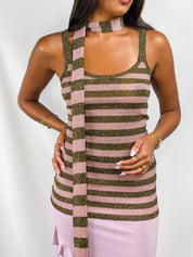 Dolce & Gabbana FW 2000 Purple Metallic Striped Tank and Scarf Set - S/M
