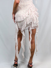 2000s Floral Print Tiered Ruffle Chiffon Mini Dress - S