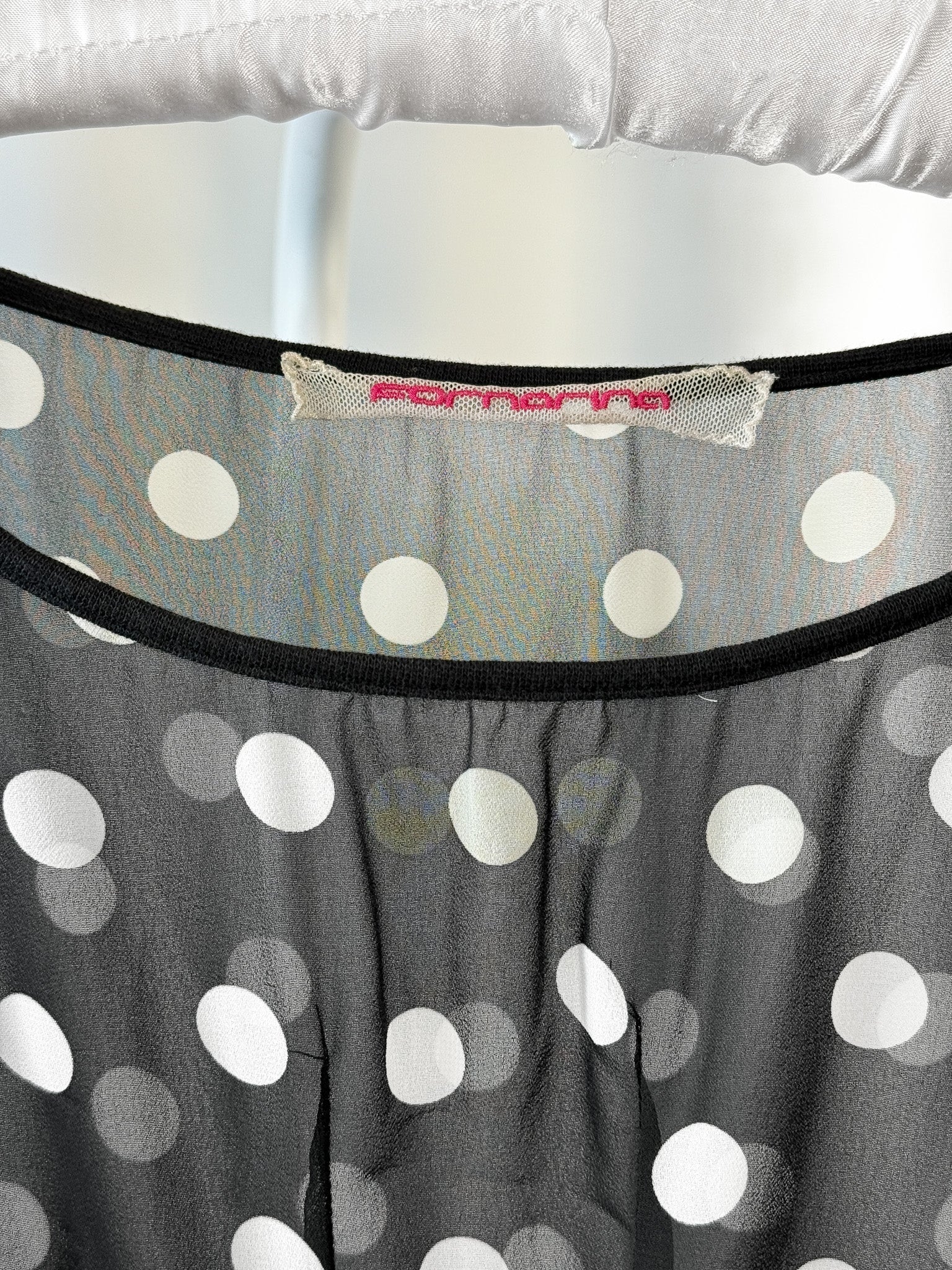 Fornarina 2000s Black Turquoise Sheer Polka Dot Striped Top - M/L