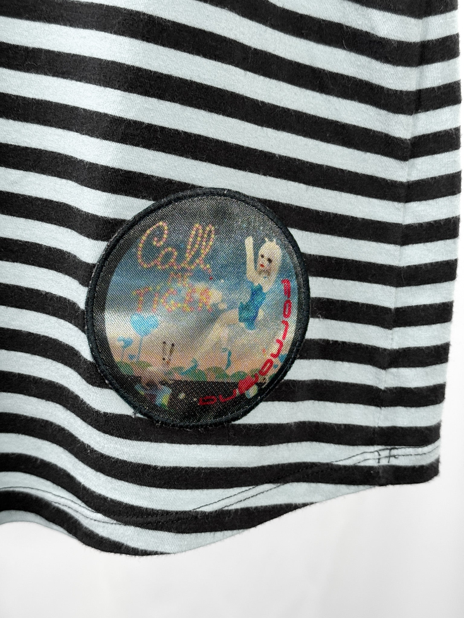 Fornarina 2000s Black Turquoise Sheer Polka Dot Striped Top - M/L