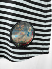 Fornarina 2000s Black Turquoise Sheer Polka Dot Striped Top - M/L