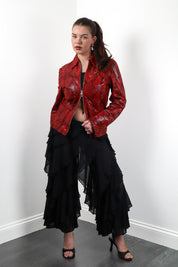 IX-OFF Jeans 2000s Red Python Embossed Leather Zip Jacket - M