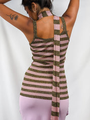 Dolce & Gabbana FW 2000 Purple Metallic Striped Tank and Scarf Set - S/M
