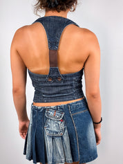 Miss Sixty 2000s Dark Wash Denim Snap Front Vest Top - XXS/XS