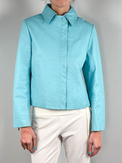 2000s Turquoise Leather Cropped Jacket - M