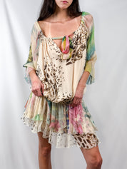 Blumarine 2011 Watercolor Animal Print Silk Chiffon Mini Dress - S/M