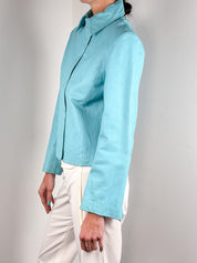 2000s Turquoise Leather Cropped Jacket - M