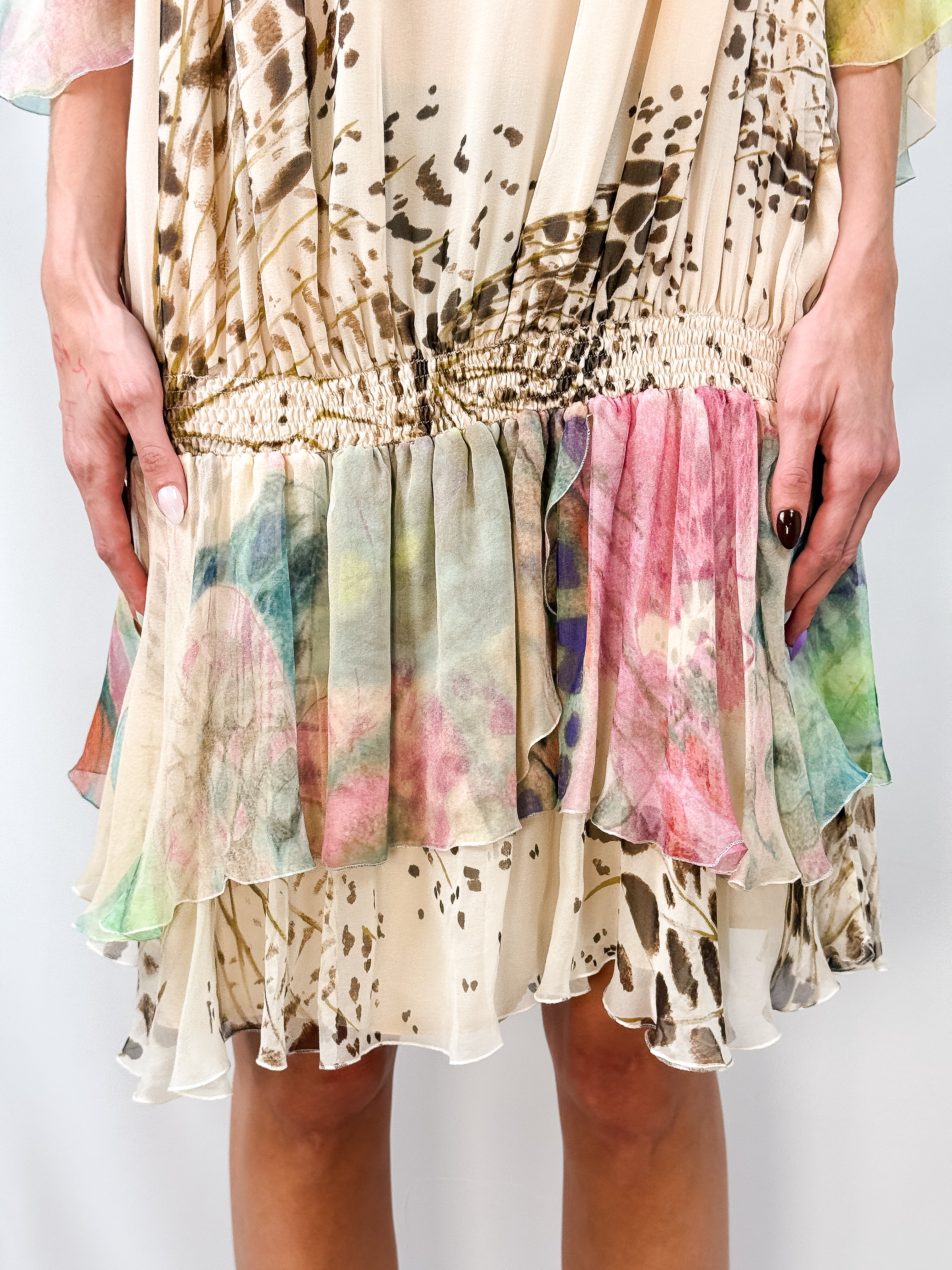Blumarine 2011 Watercolor Animal Print Silk Chiffon Mini Dress - S/M