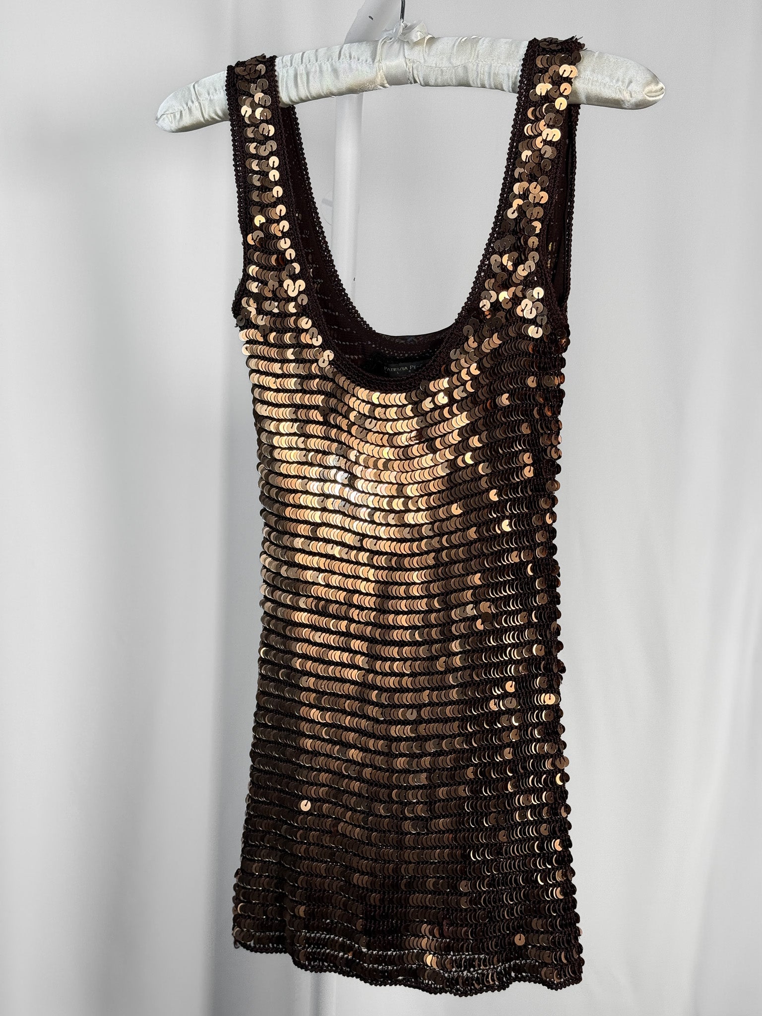 Patrizia Pepe 2000s Bronze Paillette Sequin Crochet Tank Top - XS/S