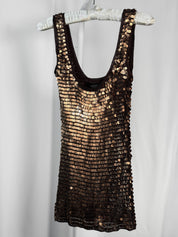 Patrizia Pepe 2000s Bronze Paillette Sequin Crochet Tank Top - XS/S