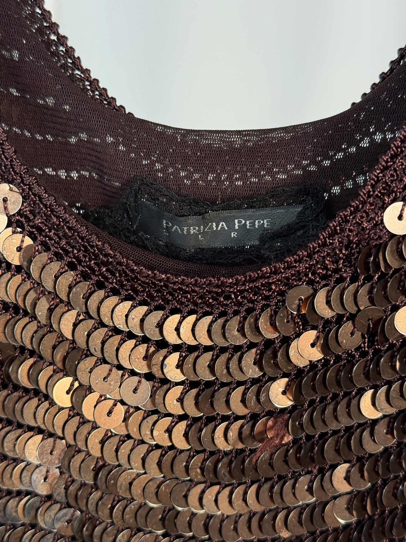 Patrizia Pepe 2000s Bronze Paillette Sequin Crochet Tank Top - XS/S