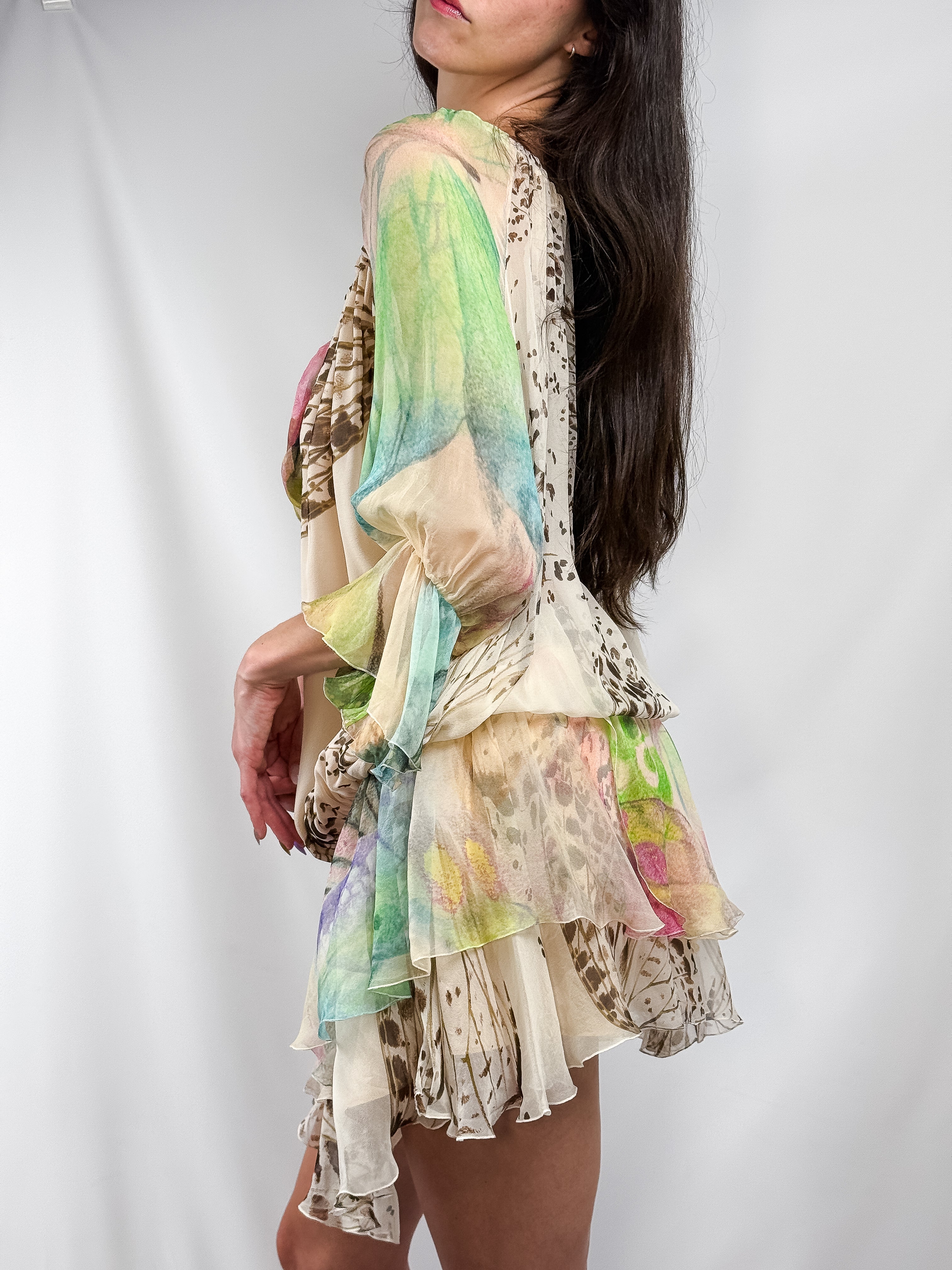 Blumarine 2011 Watercolor Animal Print Silk Chiffon Mini Dress - S/M