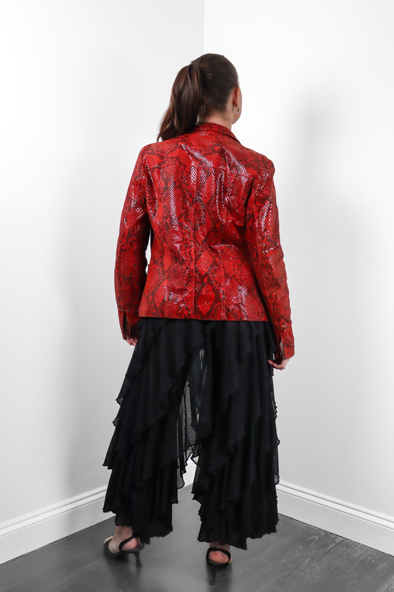 IX-OFF Jeans 2000s Red Python Embossed Leather Zip Jacket - M