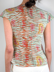 Emanuel Ungaro 2000s Mint and Rust Tiger Paisley Print Silk Top - XS