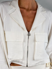 Rinascimento 2000s Cream Cropped Zip Utility Jacket - L/XL