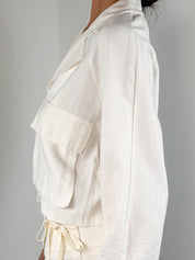 Rinascimento 2000s Cream Cropped Zip Utility Jacket - L/XL