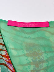 Emanuel Ungaro 2000s Mint and Rust Tiger Paisley Print Silk Top - XS
