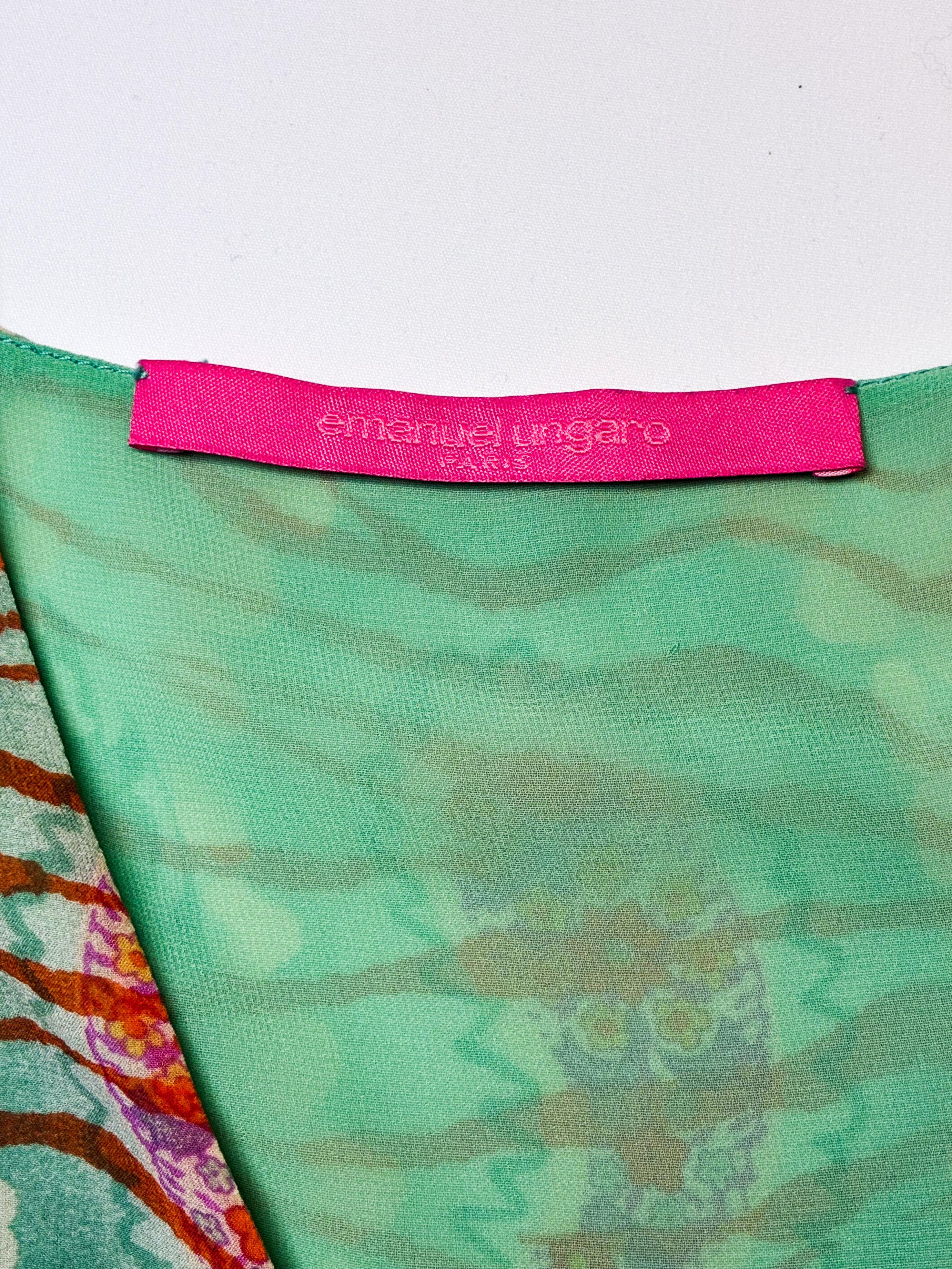 Emanuel Ungaro 2000s Mint and Rust Tiger Paisley Print Silk Top - XS