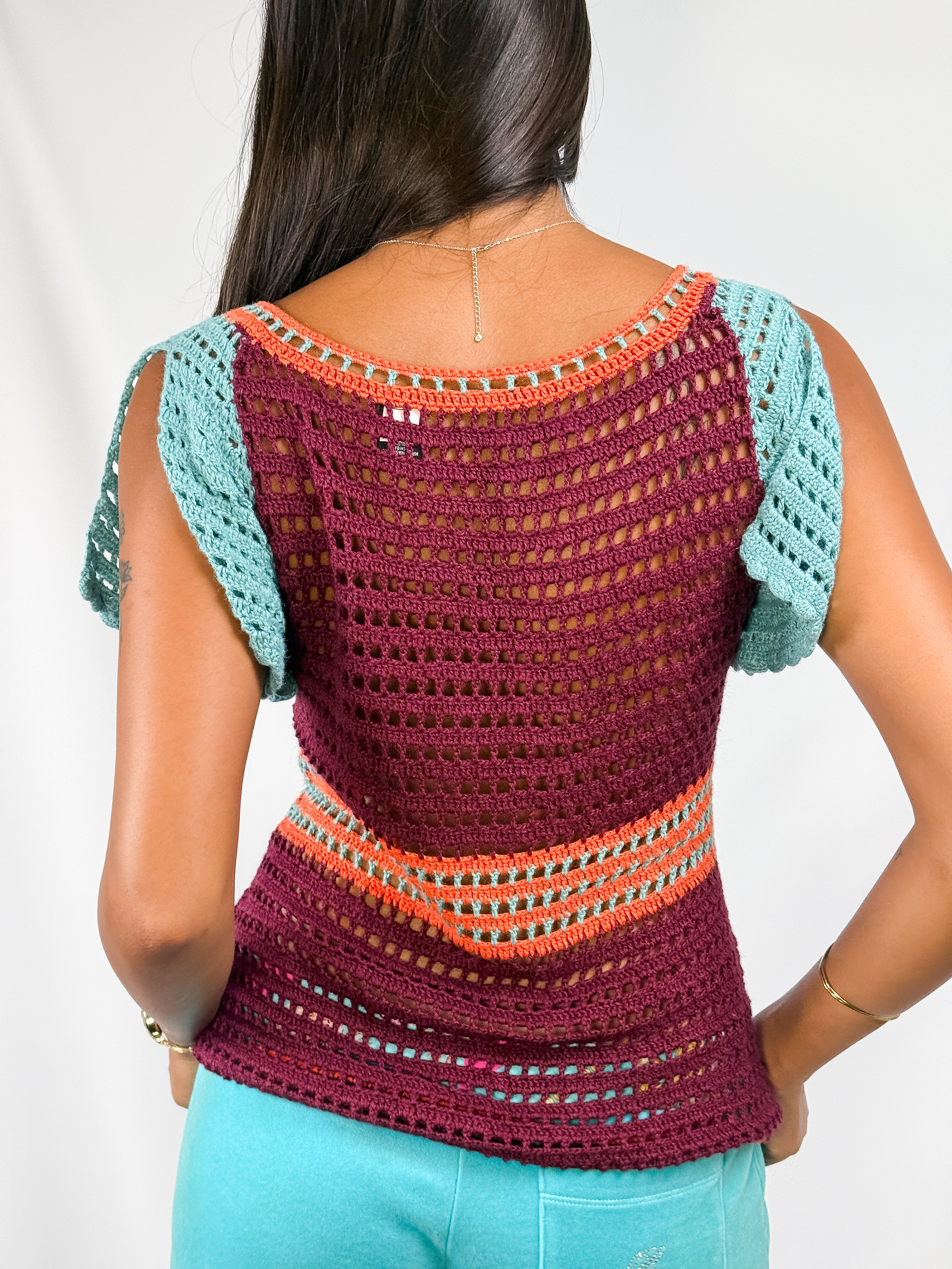 Moda International 2000s Multicolor Crochet Floral Top - XS/S