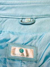 2000s Turquoise Leather Cropped Jacket - M