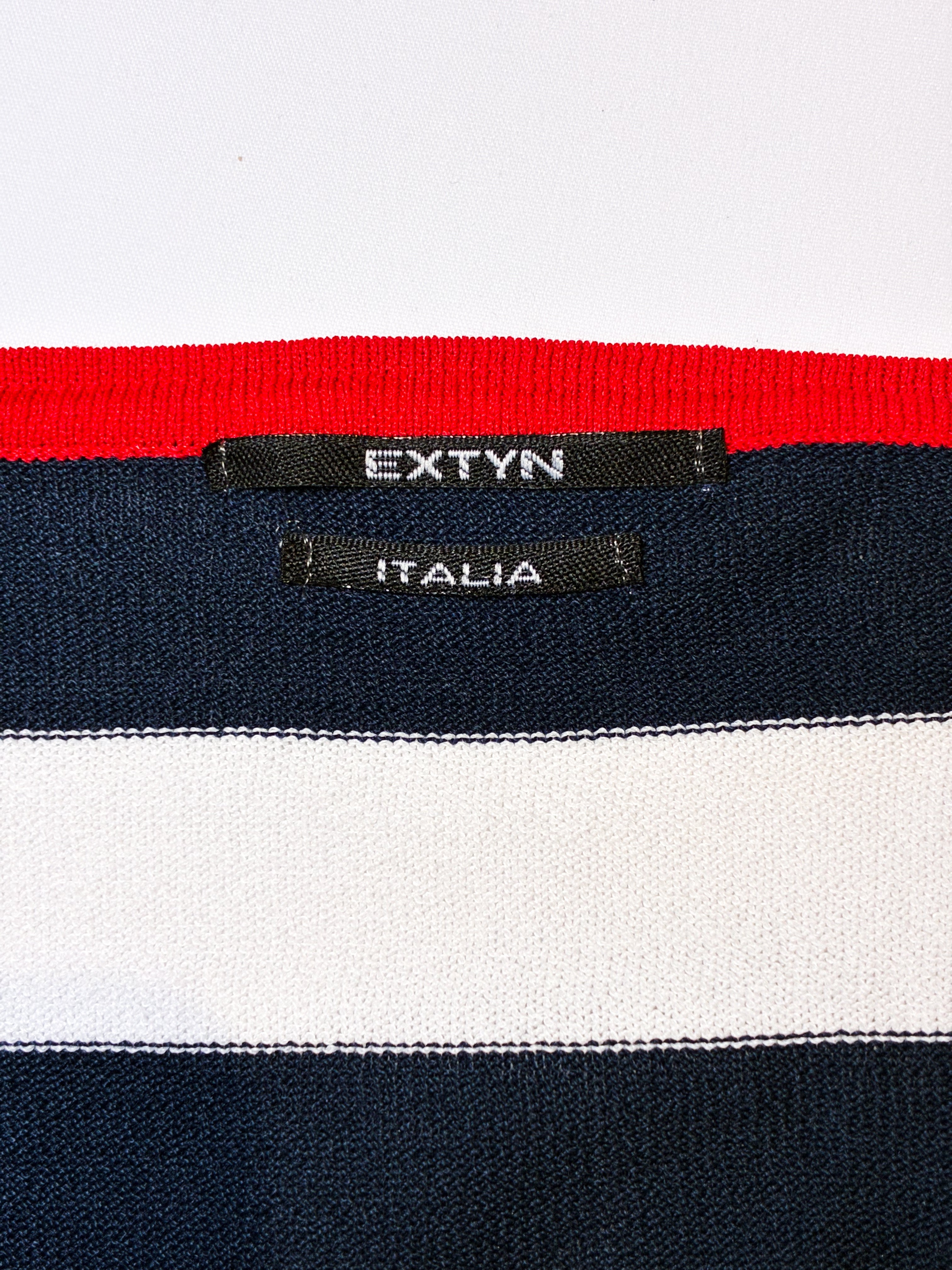 Extyn 2000s Navy Stripe Red Trim Wrap Crop Knit Top - XS/S